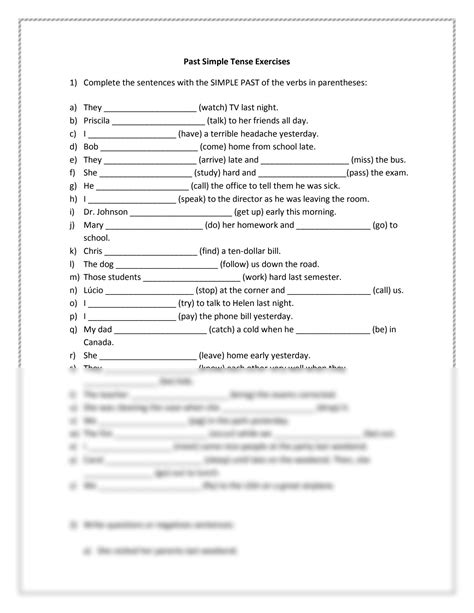 Solution Past Simple Tense Exercises Worksheet Studypool