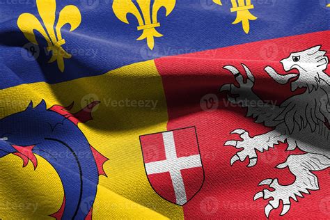 3D Illustration Flag Of Rhone Alpes Is A Region Of France Wavin