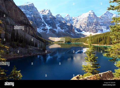 Moraine Lake And The Valley Of The Ten Peaks Banff Alberta Canada Stock