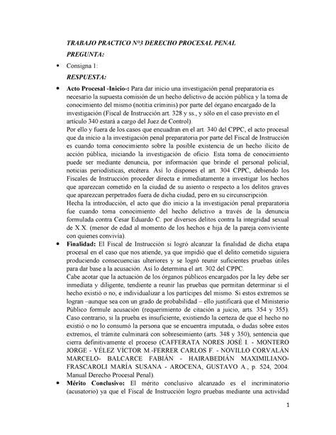 Tp Procesal Penal Trabajo Practico N Derecho Procesal Penal