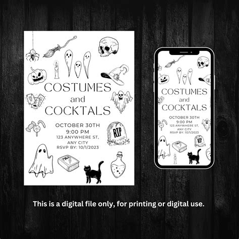 Editable Halloween Invitation Costumes And Cocktails Invite Adults Halloween Costume Party