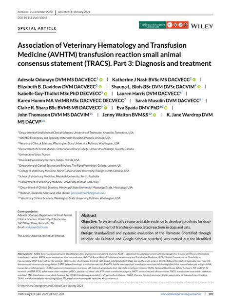 Association of Veterinary Hematology and Transfusion Medicine (AVHTM ...