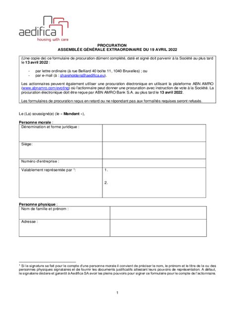 Fillable Online Procuration Pour L Assemble Gnrale Des Fax Email