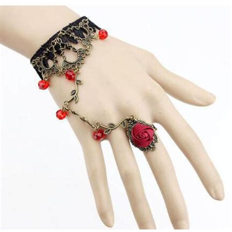 Fashion Indian Thai Golden Finger Bracelet Shining Red Crystal Girls