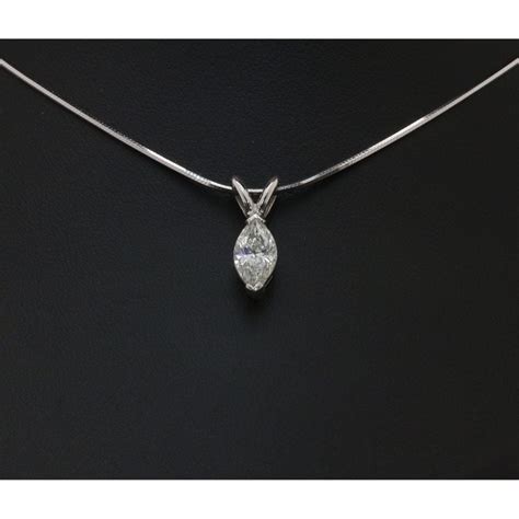 18ct White Gold 116ct Marquise Cut Diamond Pendant And Chain Miltons