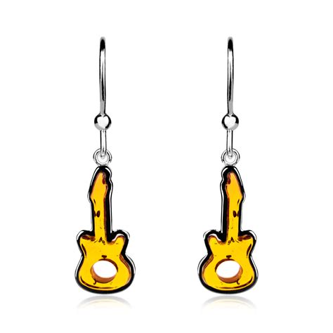 Cognac Amber Sterling Silver Guitar Post Dangle Earrings - Amberman