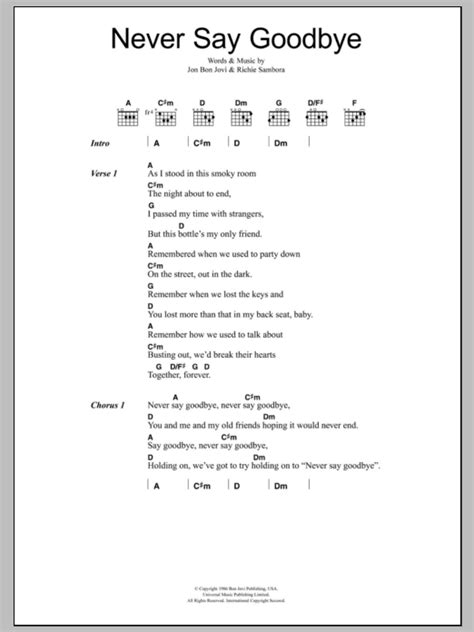 Never Say Goodbye by Bon Jovi - Guitar Chords/Lyrics - Guitar Instructor