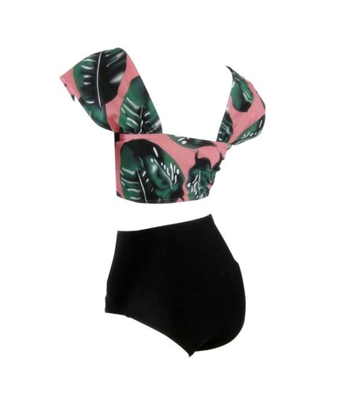 Vintage Swimwuits Pcs High Waisted Striped Leaf Print Bikini Set Floral Top CE YZ CLU