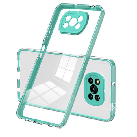 For Xiaomi Poco X3 3 In 1 Clear Tpu Color Pc Frame Phone Case Light Green