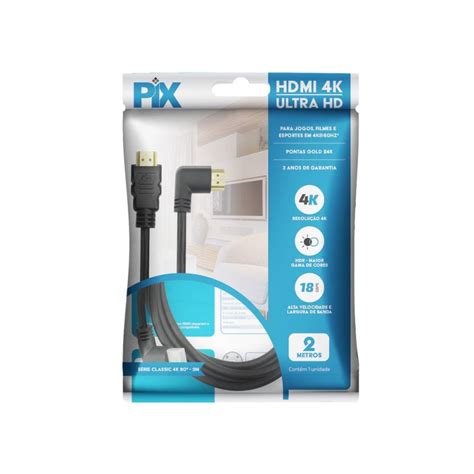 CABO HDMI 2 METROS 90GRAUS 4K GOLD ULTRA HD PIX 018 3322 RAICROM