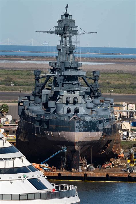 Current Look At The Battleship Texas Bb35 In Drydock In Galveston Tx