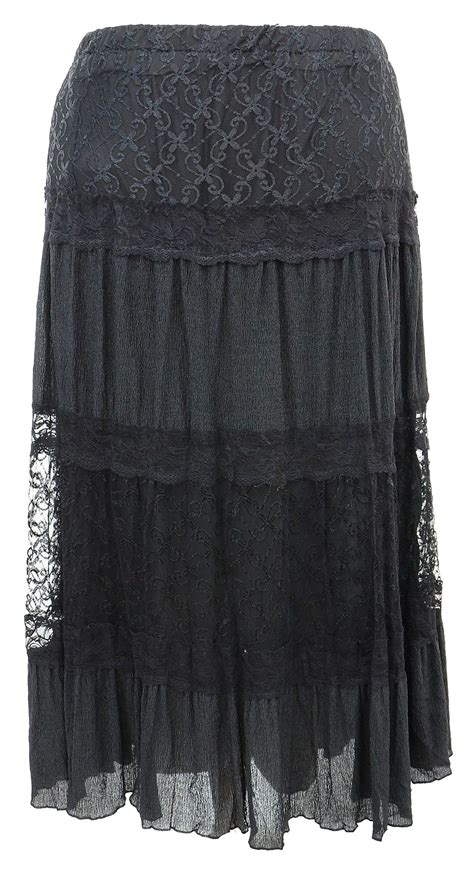 Black Floral Lace Multi Layered Tiered Plus Size Gypsy Stretch Skirt Sizes 14 24 Stretch