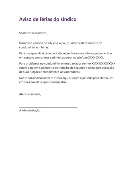 Topo 87 Imagem Modelo De Aviso De Férias Vn