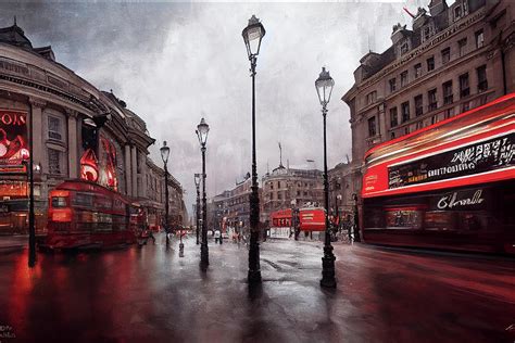 Stylized Piccadilly Circus London Street Digital Art By Aj Etheridge