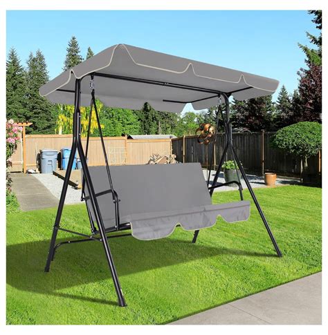 3 Seat Outdoor Porch Swing Patio Swing Chair With Adjustable Canopy