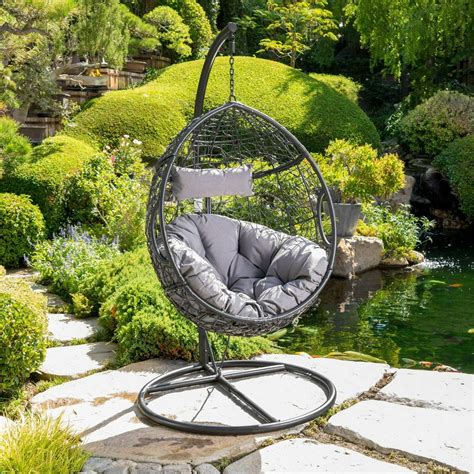 Katelyn Outdoor Black Wicker Hanging Basket Chair with Stand - Walmart.com - Walmart.com