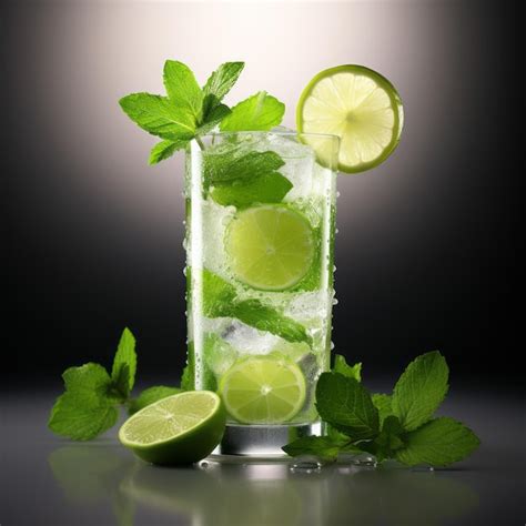 Refrescante cóctel mojito con lima y hojas de menta Foto Premium