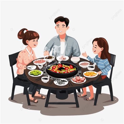 Restaurante Coreano Samgyeopsal Uma Família De Quatro Pessoas Está