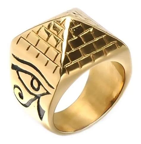 Anillo Acero Inoxidable Pir Mide Horus Ojos Anubis Hombre Cuotas Sin