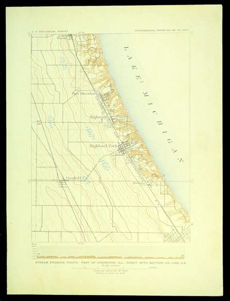 Highland Park Map of Highwood Illinois Topographic Print - Etsy