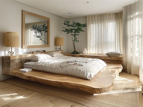 modern natural wood bedroom interior design premium ai generated image