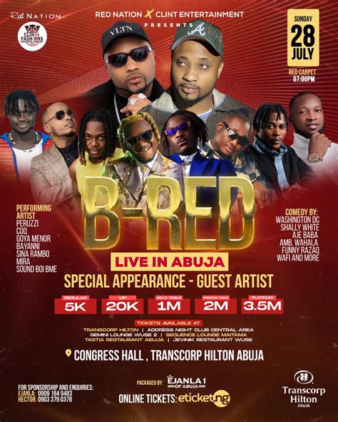 B RED LIVE IN ABUJA E Ticket Nigeria