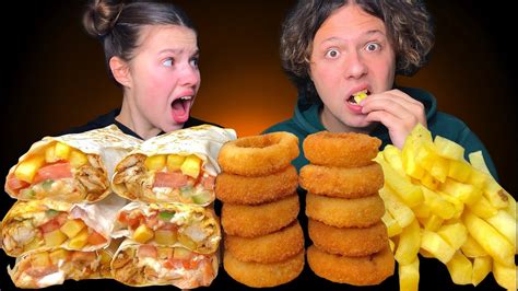 Asmr D Ner Kebab Wrap Shawarma Onion Rings French Fries Eating