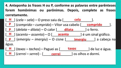 Atividade Parônimos E Homônimos RETOEDU