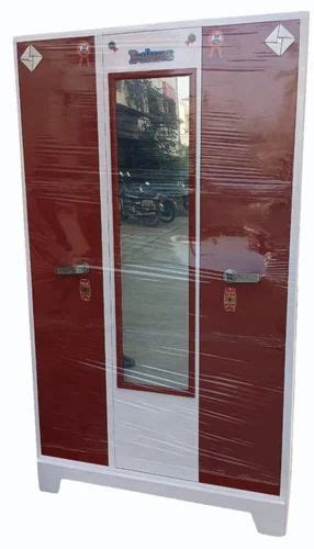 With Locker Stainless Steel Maroon White Double Door Mirror Almirah 5