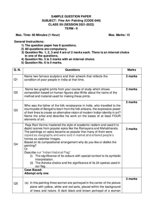 Cbse Class 12 Marking Scheme 2022 For Painting Term 2