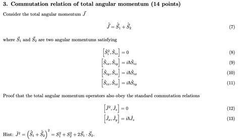 Solved 3 Commutation Relation Of Total Angular Momentum 14