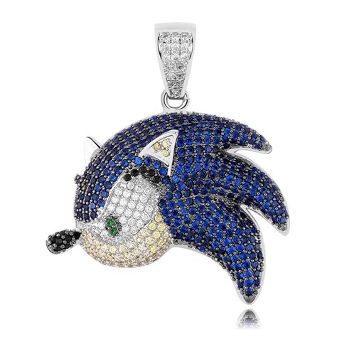 Sonic The Hedgehog Fully Iced Pendant Diamond Free Necklace Chain