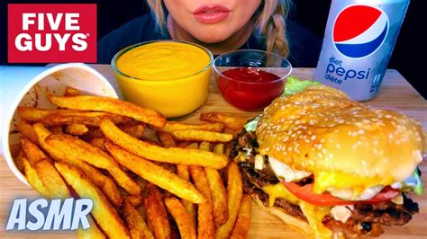 Asmr Five Guys Triple Cheeseburger And Cajun Fries Mukbang 먹방 Big Bites Eating Sounds Youtube