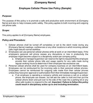 Employee Cell Phone Policy Template - Small Business Free Forms