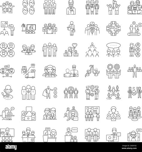 Office Team Linear Icons Signs Symbols Vector Line Illustration Set