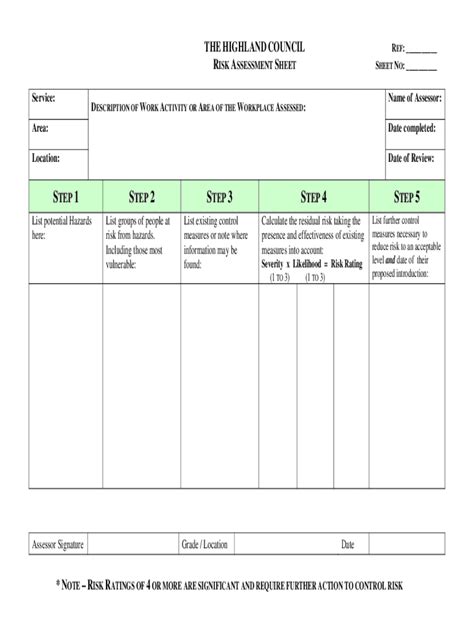 Fillable Online Risk Assessment Sheet. Health and Safety Fax Email ...