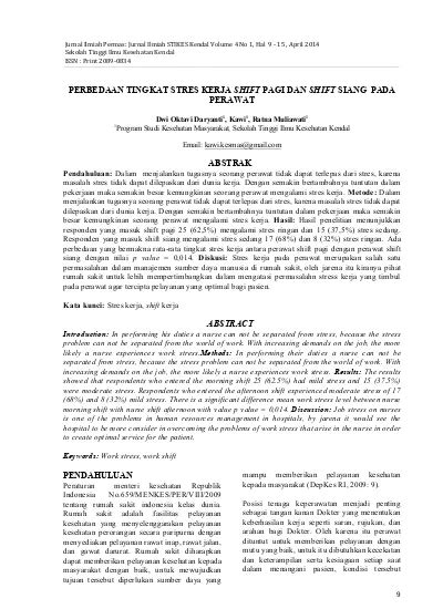 Perbedaan Tingkat Stres Kerja Shift Pagi Dan Shift Siang Pada Perawat