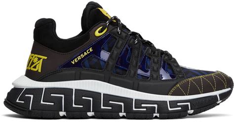 Versace Leather Black & Navy Trigreca Sneakers for Men | Lyst