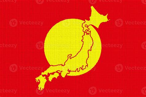 Flag Of Japan And Contour Map Of The Country On The Texture Collage