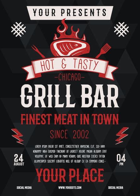 Premium Vector Grill Bar Flyer Barbecue Party Brochure Summer Barbeque Editable Card