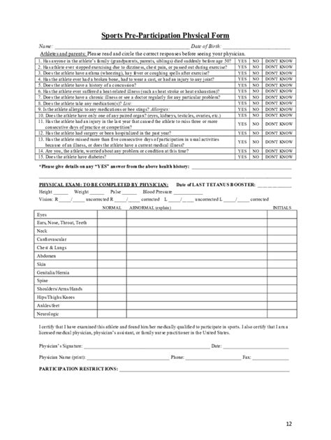 Fillable Online PREPARTICIPATION PHYSICAL EVALUATION PHYSICAL