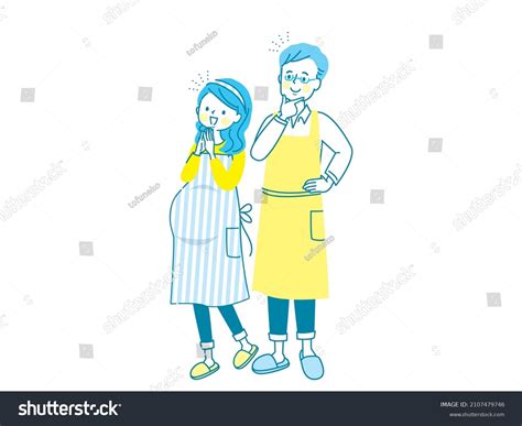 Pregnant Smiling Woman Husband Apron Stock Vector Royalty Free 2107479746