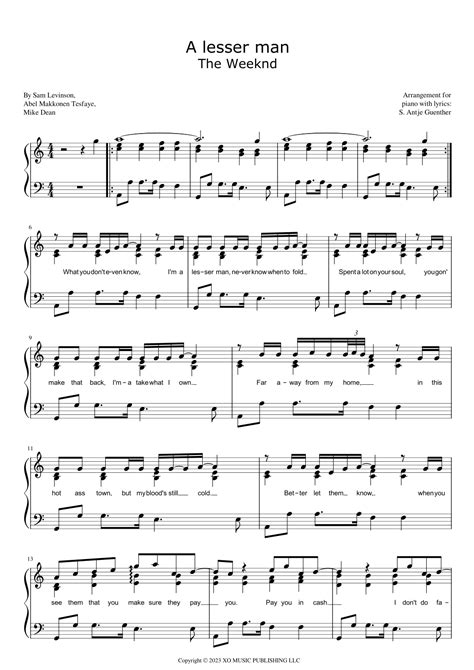 A Lesser Man Arr Antje G Nther By The Weeknd Sheet Music For Piano