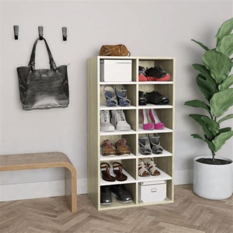 Vidaxl Shoe Rack White And Sonoma Oak X X Engineered Wood