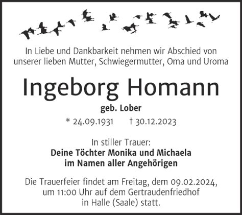 Traueranzeigen Von Ingeborg Homann Abschied Nehmen De