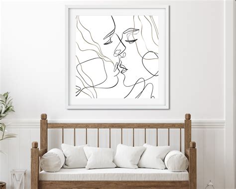 Romantic Love Art Kisses Love Art One Line Couple Art Print Abstract Faces Print Minimalist Kiss