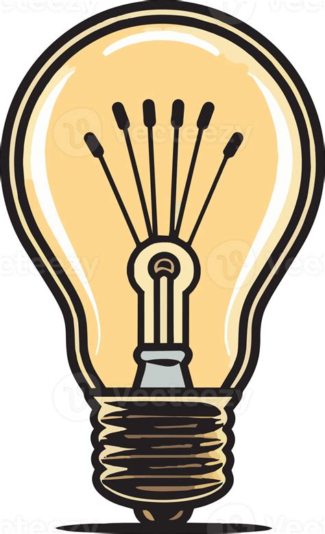 Hand Drawn Vintage Light Bulb Logo In Flat Line Art Style Png