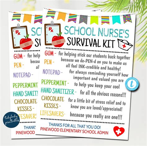 School Nurse Survival Kit Gift Tags National Nurses Day School Nurse