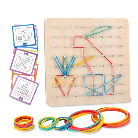 Mikabili Montessori Wooden Geoboard Mathematical Manipulative Material