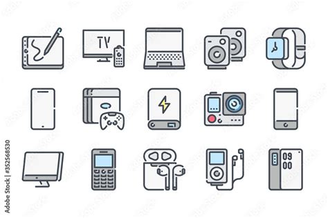 Electronic Devices Related Color Line Icon Set Gadgets And Electronic